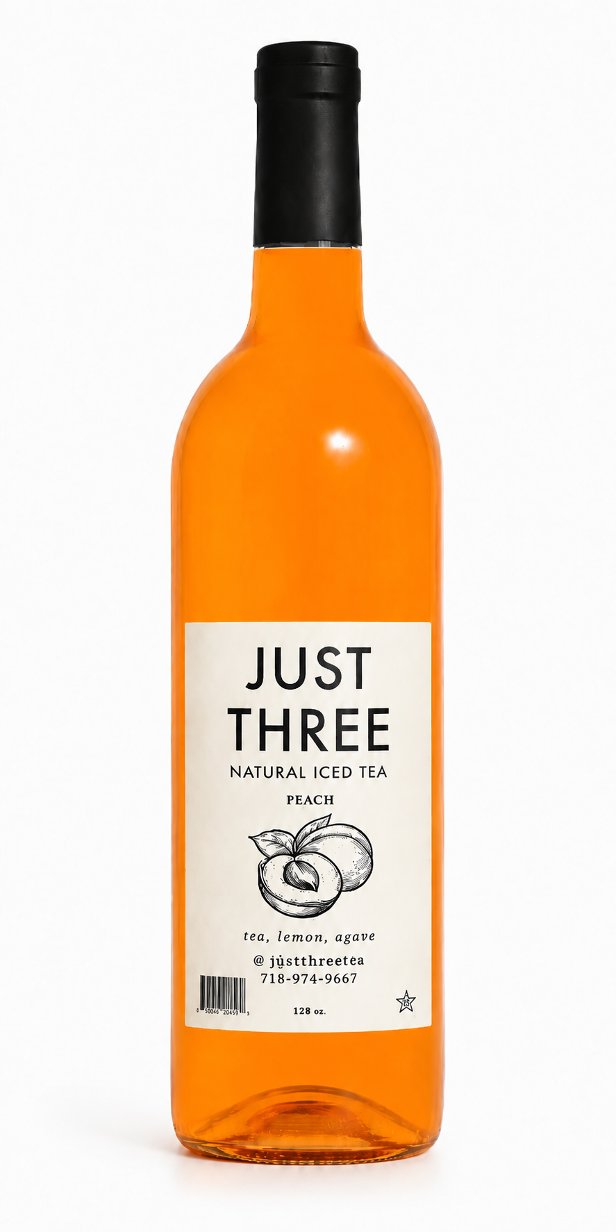 Just Three Natural Iced Tea Peach 750 mL Glass Bottle