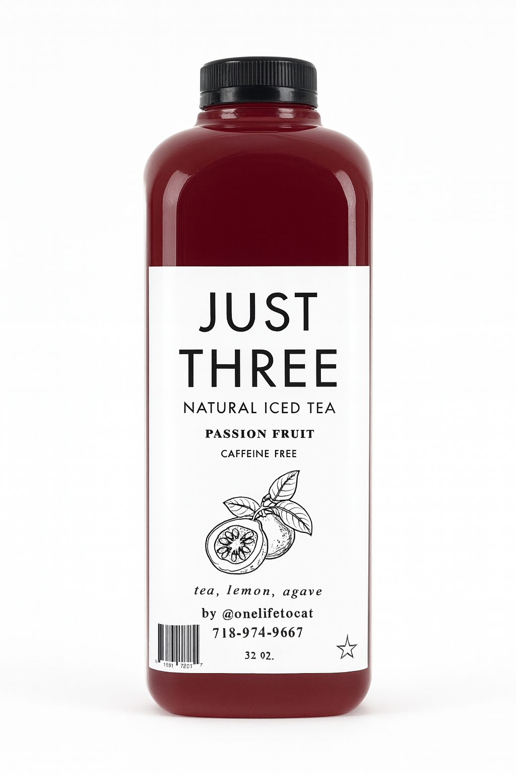 Just Three Natural Iced Tea Passionfruit 32 fl oz