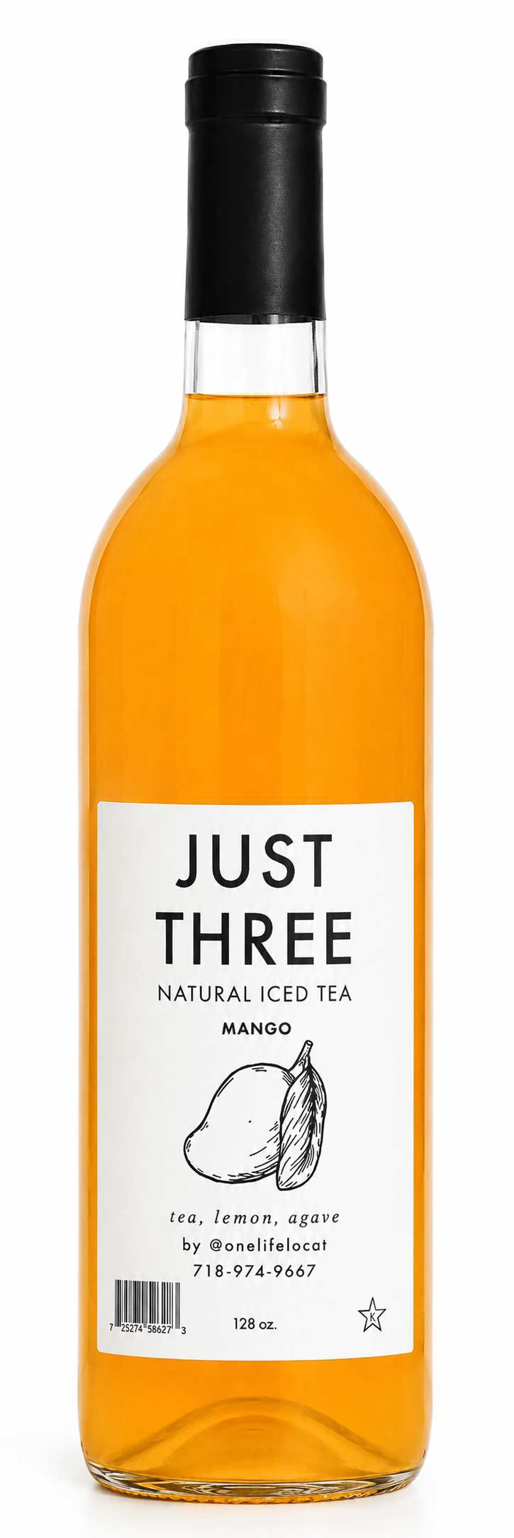 Just Three Natural Iced Tea Mango 750 mL Glass Bottle