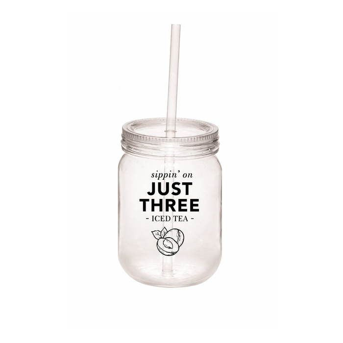 Just Three Tea Acrylic Mason Jar Tumbler with Straw